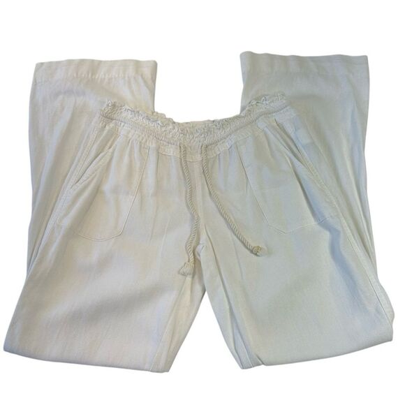 Roxy White Linen Blend Oceanside Flared Pants, M - Picture 4 of 11